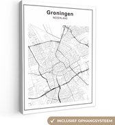 Canvas Schilderij Stadskaart - Groningen - Zwart Wit - 30x40 cm - Wanddecoratie