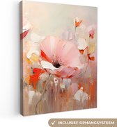 Canvas schilderij bloemen 30x40 cm - Abstracte kunst handgeschilderd - Huis decoratie woonkamer kleurrijk watercolor - Keuken muur schilderijen - Wanddecoratie roze accessoires - Kamer interieur decoraties - Wanddoek natuur botanisch