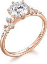 Aurora - 18k Roségouden Moissanite Ring met Minimalistische Zijstenen - 3 karaat