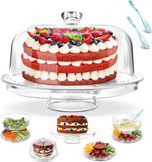 Taartplaat, taartplateau met deksel en kap, multifunctionele taartstandaard, herbruikbaar, transparant, 6-in-1 kunststof taartbord, taartstandaard voor keuken, 2 slalepels