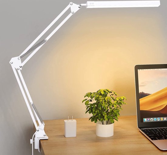 Bolt - LED Bureaulamp met klem - Oogbeschermende LED Lamp - Multi-hoek Verstelbare Werklamp - 3 Lichtstanden & 10 Helderheidsniveaus - Wit