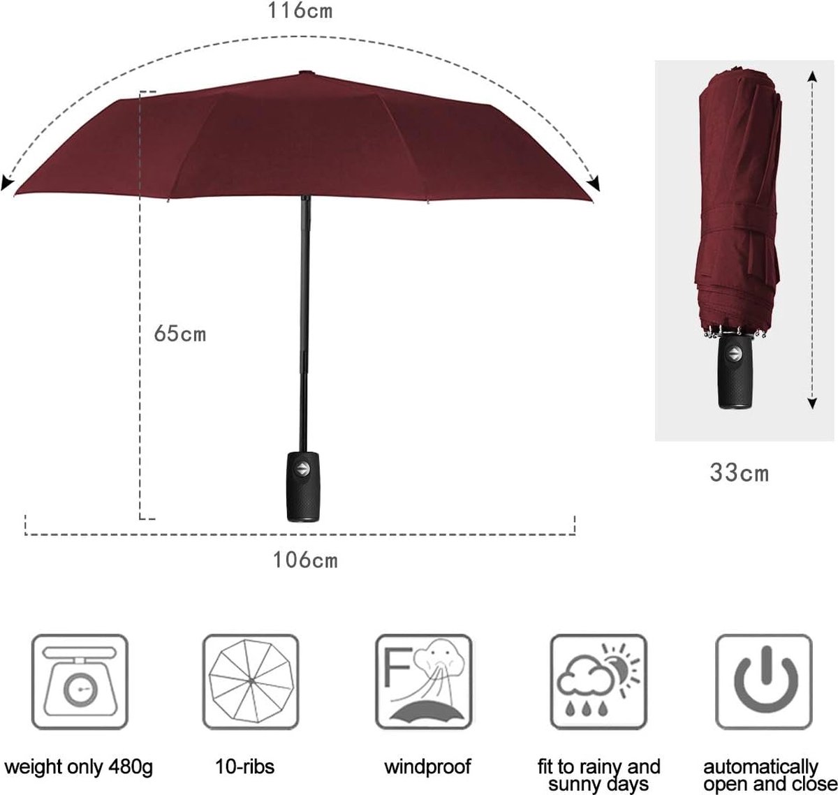 Paraplu Opvouwbare Winddichte Zakelijke Paraplu Storm Teflon Waterbestendige Parasol UV-bescherming Volledig Automatische Paraplu Draagbaar Weerbestendige Parasol en Paraplu - Rood — cadeau in Mode & Accessoires - foto 3