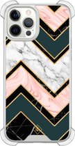 Casimoda® hoesje - Geschikt voor iPhone 12 Pro - Marmer Triangles - Shockproof case - Extra sterk - Siliconen/TPU - Multi, Transparant