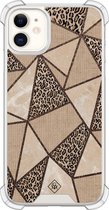 Casimoda® hoesje - Geschikt voor iPhone 11 - Leopard Abstract - Shockproof case - Extra sterk - Siliconen/TPU - Bruin/beige, Transparant