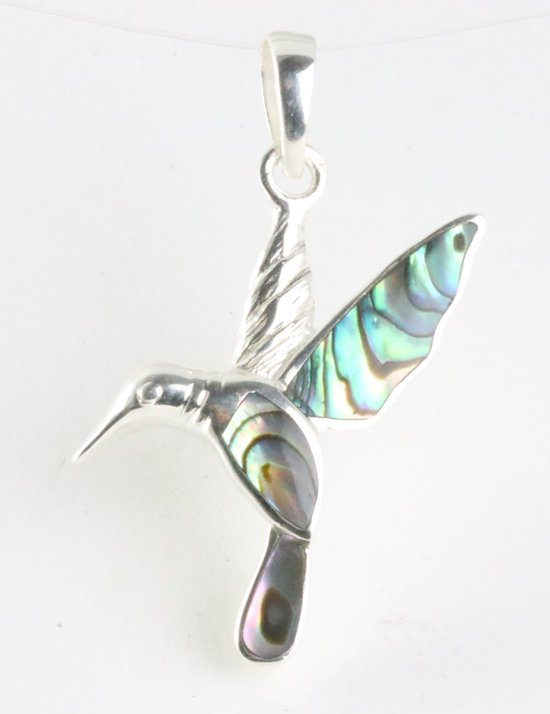 Zilveren kolibrie hanger met abalone schelp