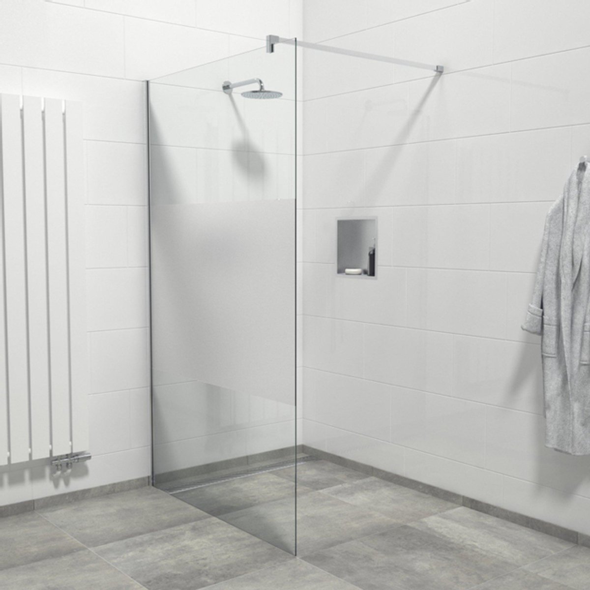 Van Marcke Inloopdouche - 120x200cm - veiligheidsglas - band mat glas - anti kalk - chroom
