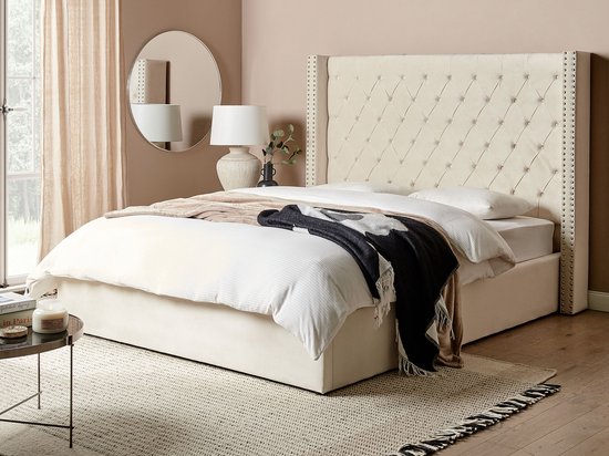 Lit ottoman Velours BATILLY 160 x 200 cm Beige clair | Leroy Merlin