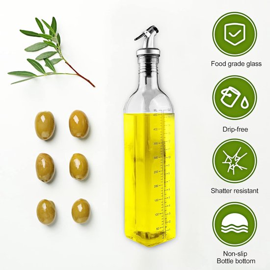 6 x oliefles 500 ml met schenktuit groen/bruine glazen flessen met