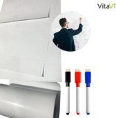 Titre : VitaVi - Feuille pour tableau blanc - Tableau blanc - Planificateur hebdomadaire - Autocollant - Marqueurs - Marqueurs - Gomme - 200 cm x 45 cm - Rouleau