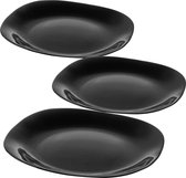 Zwarte platte borden, vaatwassergeschikt - borden, eetborden van versterkt glas, modern servies voor huis en restaurant - Zwart, 3 stuks