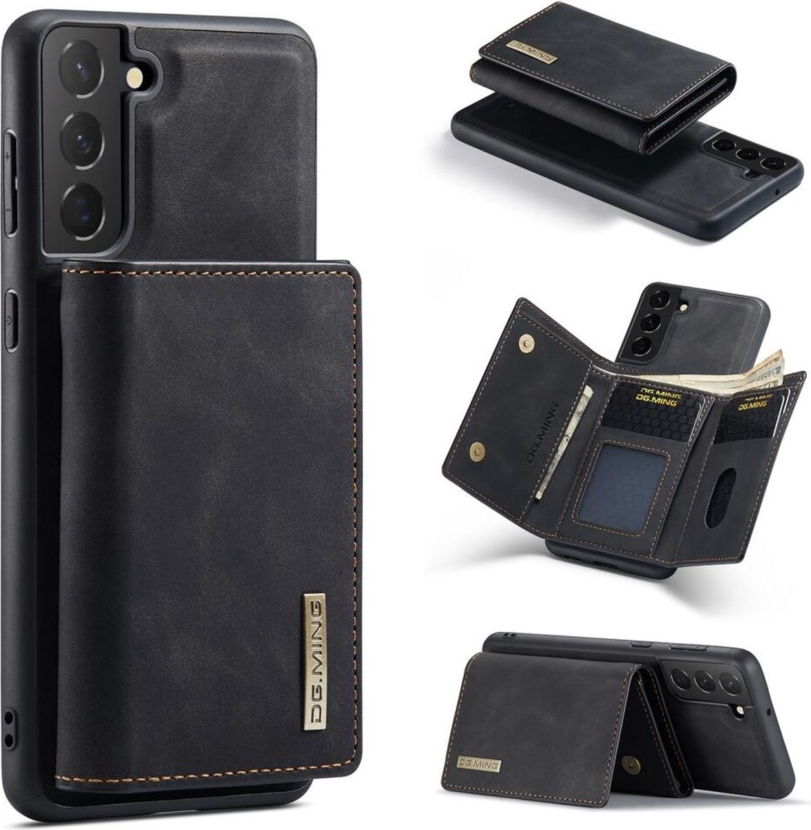 DG Ming Hoesje Geschikt voor Samsung Galaxy S24 - Back Cover met Magnetische Kaarthouder - Telefoonhoesje met Pasjeshouder op achterkant Zwart