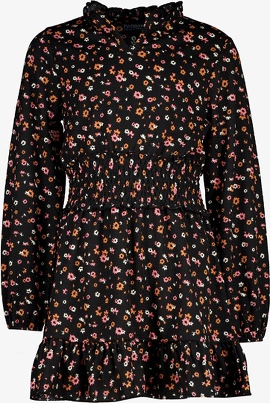 TwoDay meisjes jurk met bloemenprint zwart - Maat 146/152