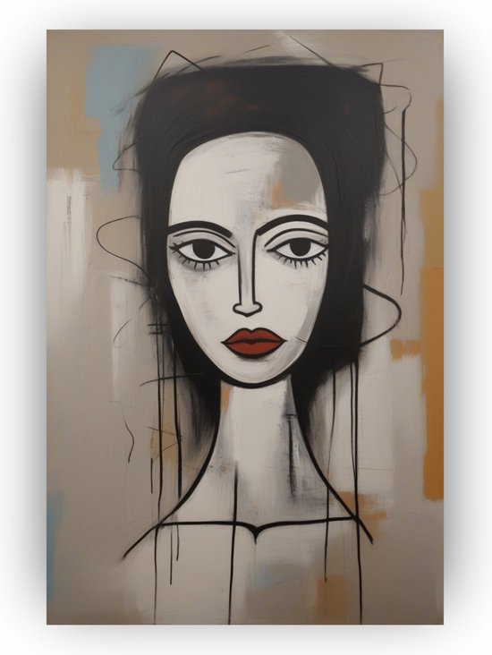 Vrouw Basquiat stijl - Wanddecoratie vrouw - Street art - Basquiat schilderij - Canvas schilderij vrouw - Muurdecoratie slaapkamer - 50 x 70 cm 18mm