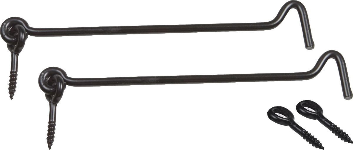 AMIG windhaak / windhaken - 2x - staal - zwart - L25 cm - D6 mm - met schroefoog