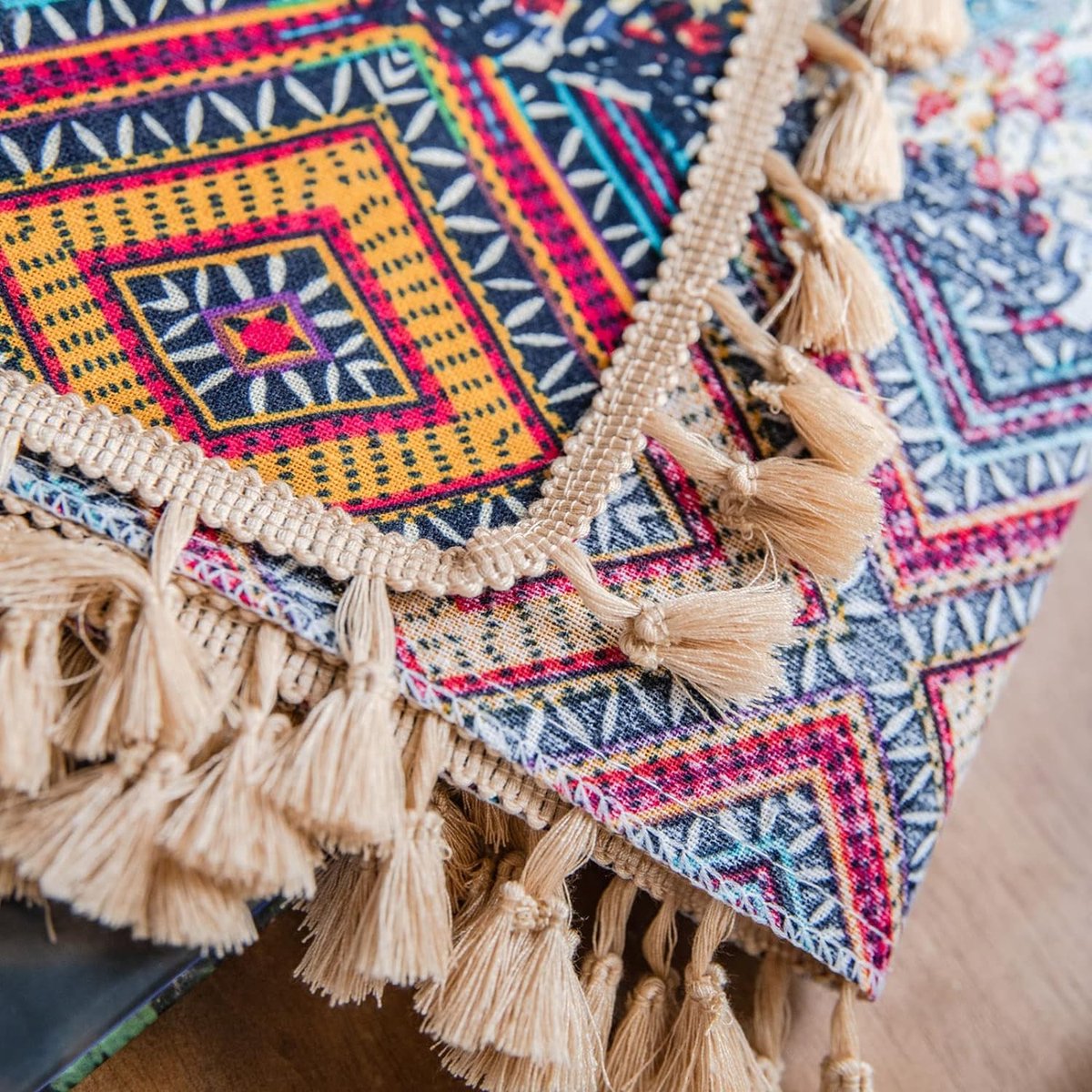 Boho Haakgordijnen Set Van 2 - Katoen Vintage Landhuisstijl Met Kwastjes Beige 150x160 Cm