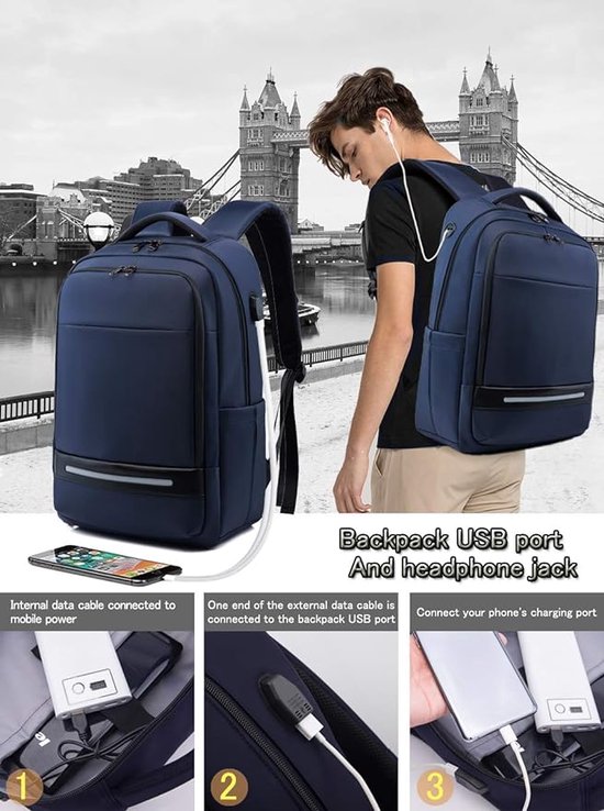 BIKROD Rugzak voor heren, schoolrugzak voor jongens, 15,6 inch laptoptas P24, zwart, 15.6 Zoll, Rugzak