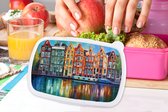 Broodtrommel Roze - Lunchbox Amsterdam - Olieverf - Gracht - Schilderij - Kunst - Brooddoos 18x12x6 cm - Brood lunch box - Broodtrommels voor kinderen en volwassenen