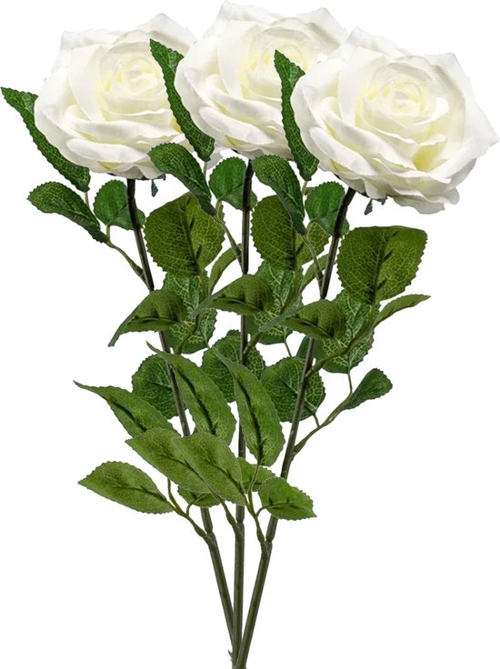 Emerald Kunstbloem roos Marleen - 3x - creme - 63 cm - decoratie bloemen