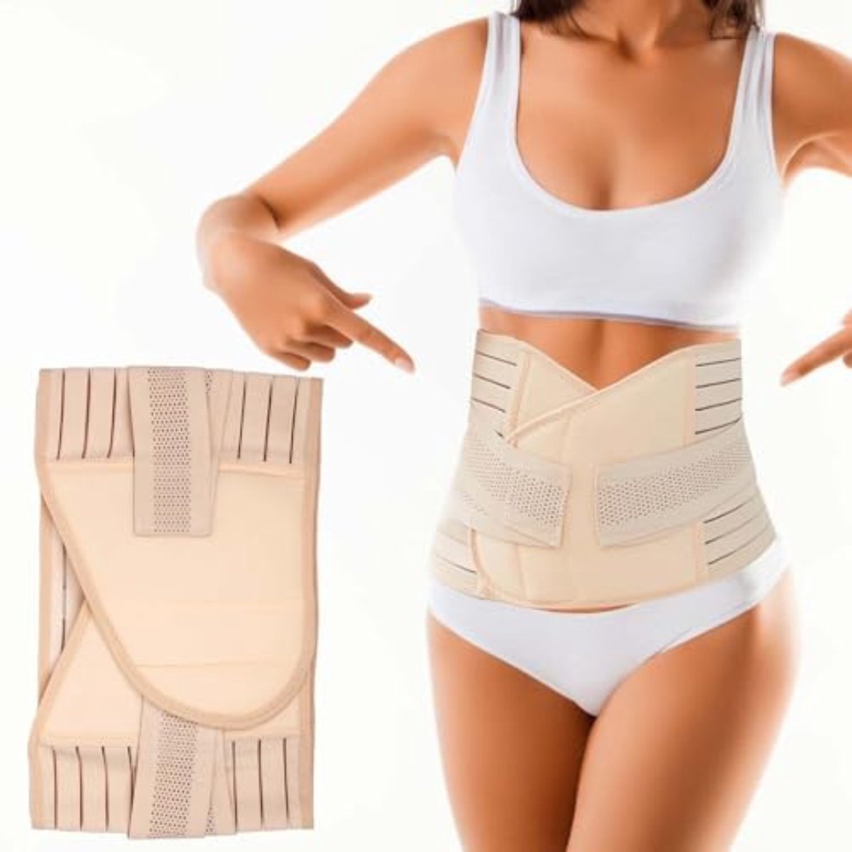 Sluitlaken - Postpartum Buikband - Buikbanden - Buikband na Zwangerschap - Revalidatiegordel na de geboorte - Buikgordel met rugsteun voor dames (L) - Beige