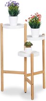 Relaxdays plantentafel - bloementrap - bloementafel - 3 plateaus - bamboe - wit - 78 cm