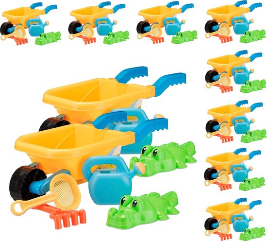 relaxdays 10 x zandspeelgoed set - strandset - kruiwagen - zandbak speelgoed  - gieter | bol.com