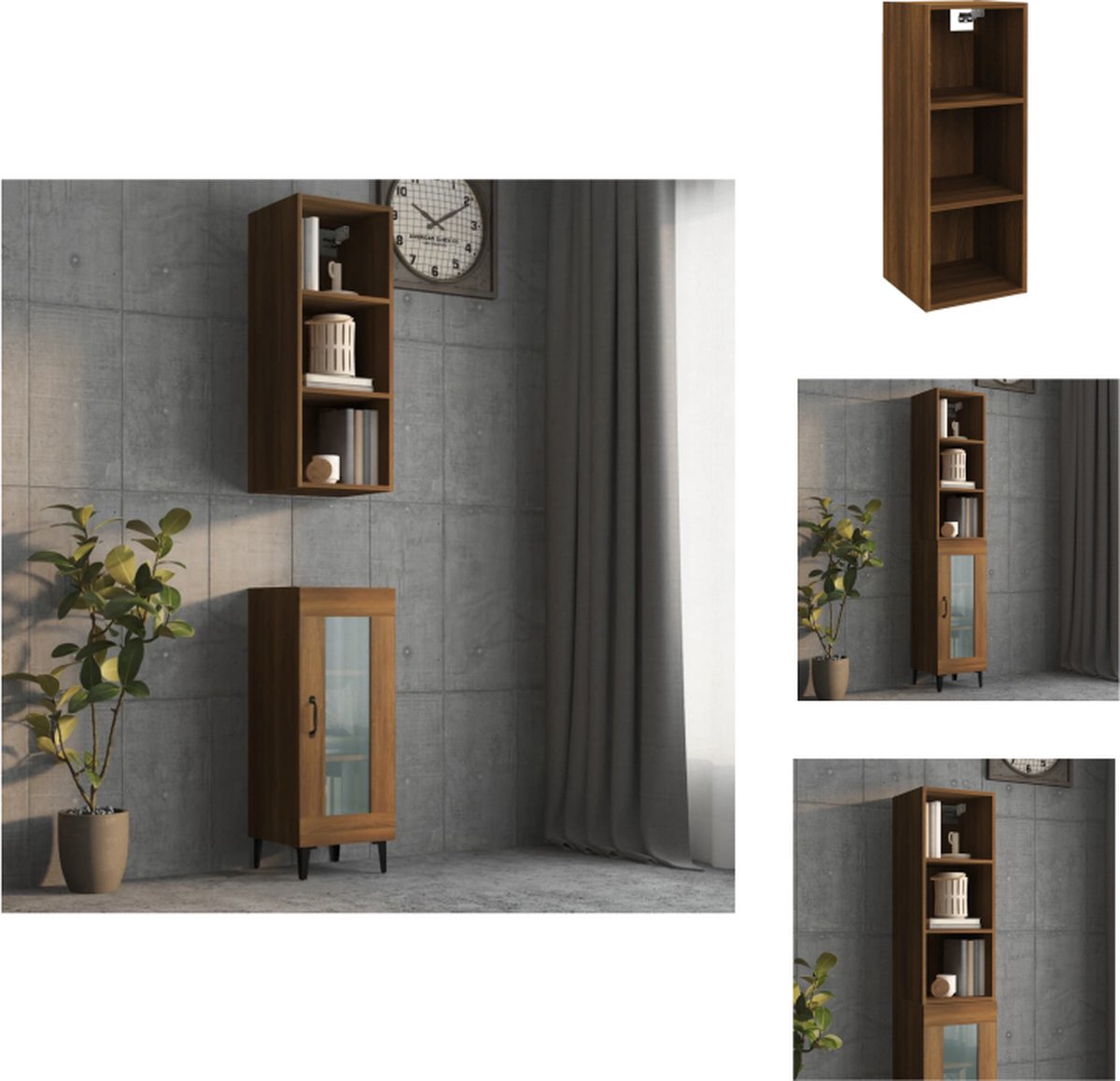 VidaXL Wandkast bruineiken 34.5 x 32.5 x 90 cm hoogwaardig materiaal Wandsteun