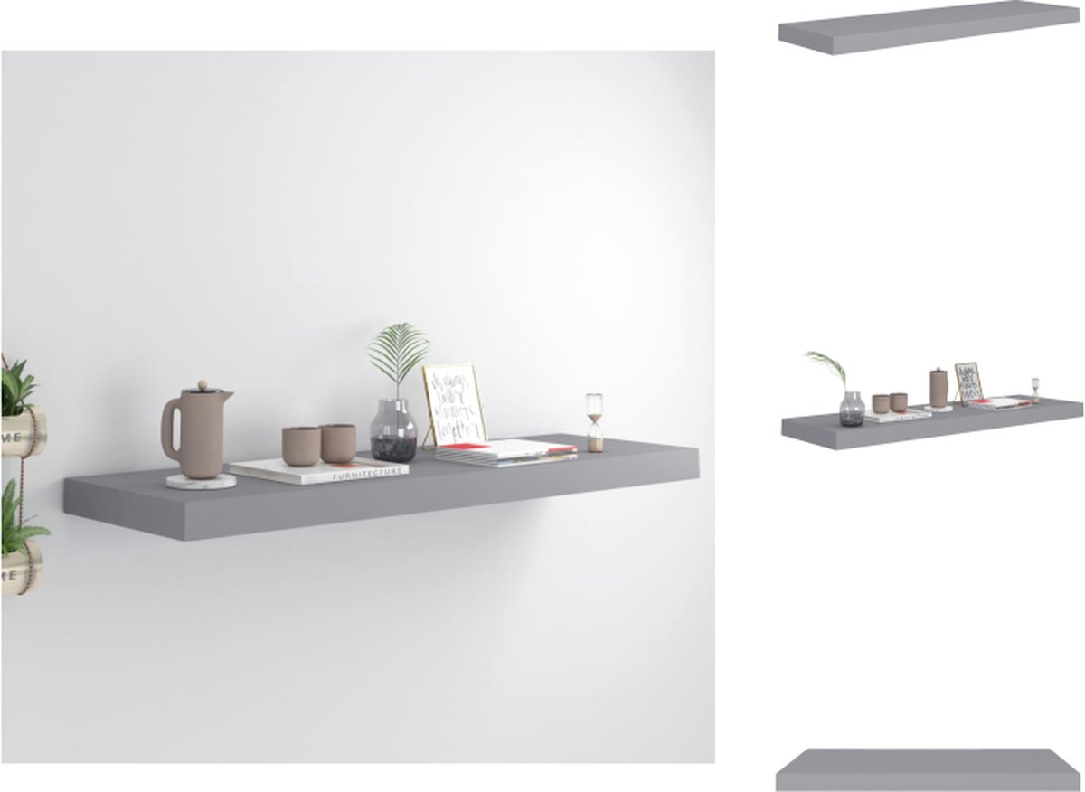 VidaXL Wandplank Grijs 80 x 23.5 x 3.8 cm Honingraat MDF en Metaal Wandsteun