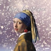 Luxe kunst kerstkaarten - set van 5 Vermeer Meisje met de Kerstbal - kerstmis vouwkaarten - "Fijne Feestdagen" met envelop