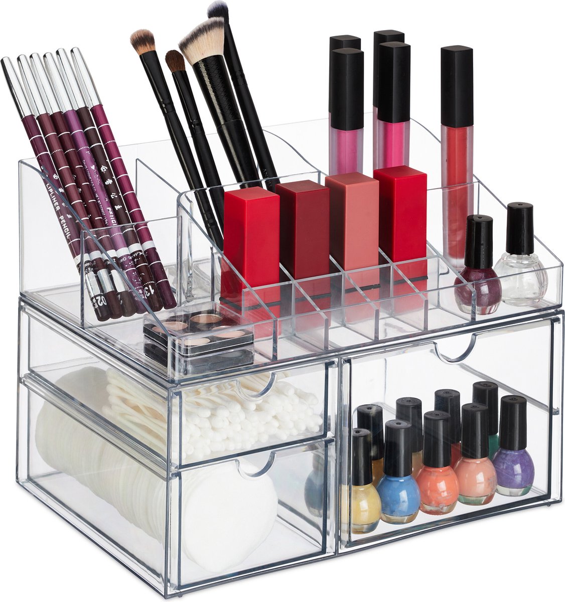 make up organizer - 14 vakken - 3 lades - lippenstift houder - cosmetica - kunststof
