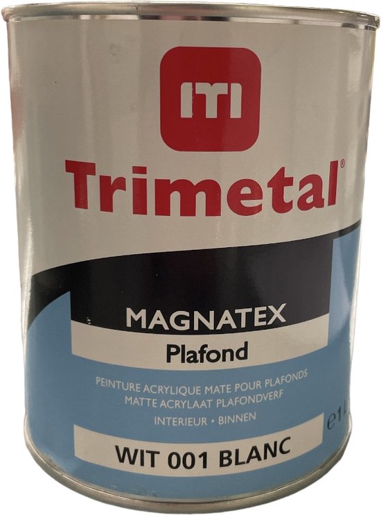 Trimetal Magnatex Plafond - Goed dekkende matte plafondverf voor binnen op waterbasis - 1 L - Wit