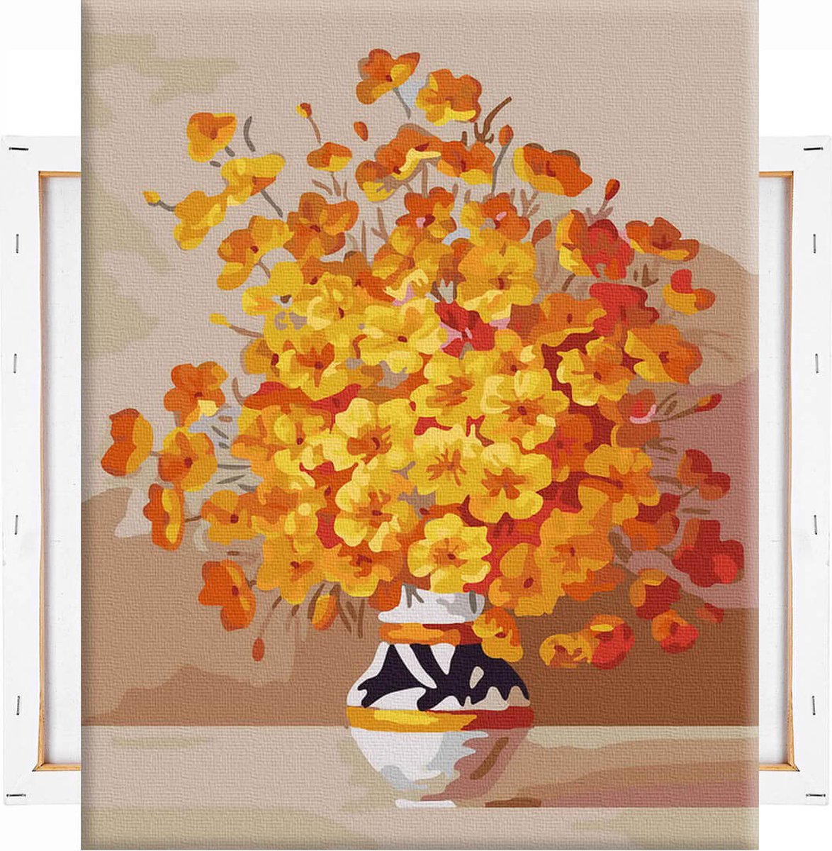 Schilderen Op Nummer Volwassenen DIY Paint By Number Compleet Hobby Pakket op Frame met Vernis - ®Arty Bee - Bloemen Trio - 3x40x50cm — afbeelding 12