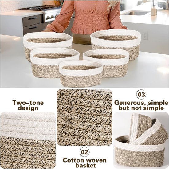 POWZOO Set van 5 decoratieve opbergmanden, gevlochten mand