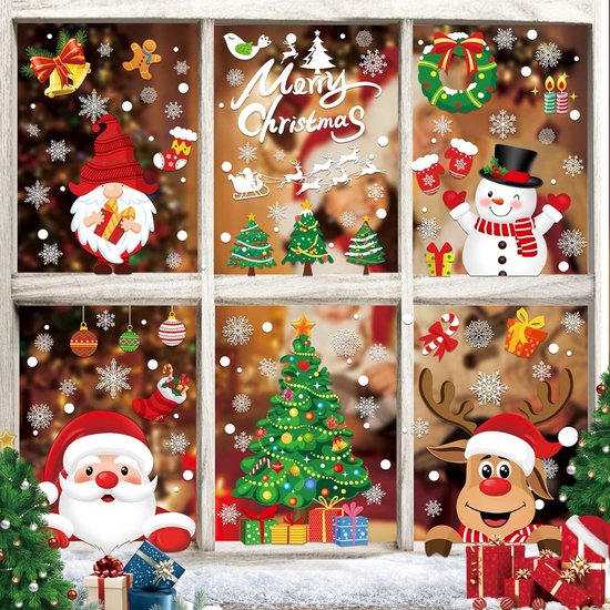 NOCHME Sneeuwvlok raamstickers, 108 stuks statische sneeuwvlokken, raamkleeft vast voor glazen deur, kerstsneeuwvlokken raamdecoratie, statische PVC-stickers, wit