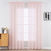 Voile Curtain, Transparent Voile Curtain, Plain Rod Pocket, Transparent Living Room, Airy Decorative Curtain for Bedroom, Set of 2, 145 x 140 cm (H x W), Light Pink