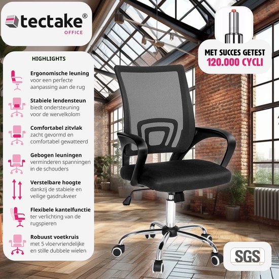 tectake - Bureaustoel burostoel kantoor Marius - design - zwart - Tectake