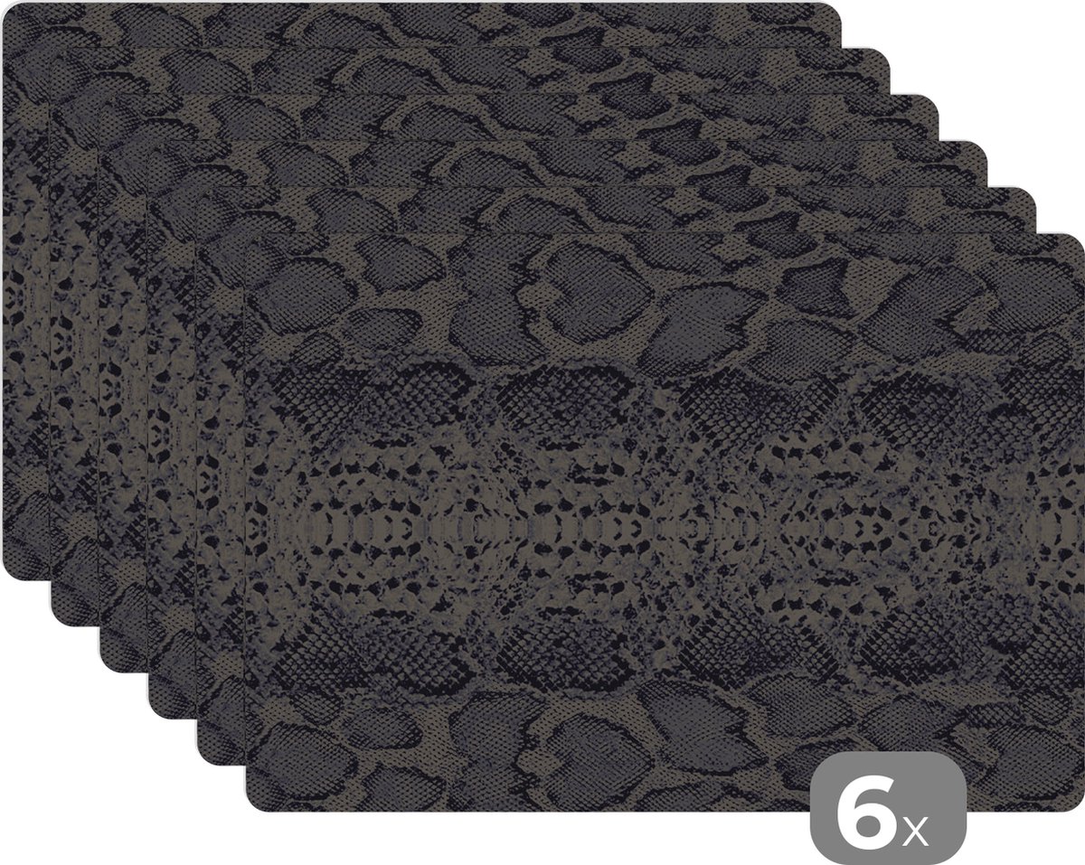 Placemats - Leer - Zwart - Structuur - Slang - 45x30 cm - 6 stuks - Placemat - Borden onderzetters