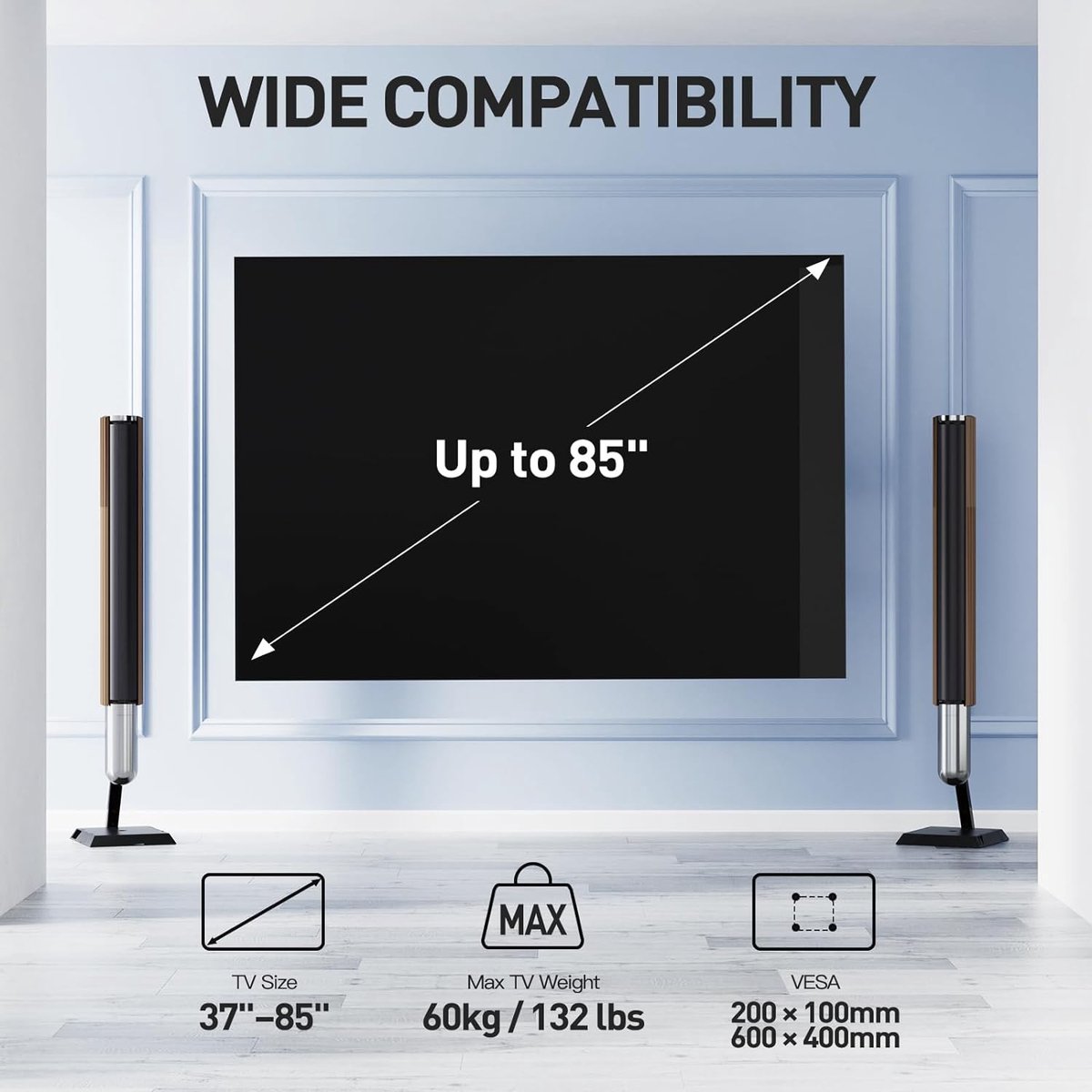 Support mural TV pour écrans 32-75 pouces LED LCD OLED jusqu'à 45kg VESA max