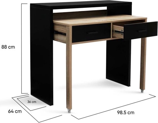Uitschuifbaar bureau Max hout zwart en beukenlook - Merkloos