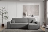 Canapé d'angle Carlos Grijs - Salon d'angle avec lit et rangements Tissu velours côtelé - Assise d'angle Karl Salon universel gauche ou droite - Seatsandbeds