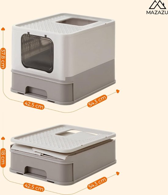MIRA Home - Kattenbak - Opvouwbaar - Katten - Bak Met Deksel - 54.3x42.2x37.8