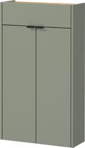 Opbergkast Eleonore Eiken Groen - Breedte 56 cm - Hoogte 97 cm - Diepte 22 cm - Met lades - Met planken - Met openslaande deuren