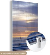 MuchoWow® Glasschilderij 80x120 cm - Schilderij acrylglas - Zonsondergang boven de Noordzee in Friesland - Foto op glas - Schilderijen
