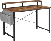 Rootz Desk - Computertafel - Monitorstandaard - Verstelbare Poten - Opbergtas - Industrieel - Bruin - Zwart - Bewerkt Hout - Metaal - 80 x 55 x 90 cm / 120 x 60 x 90 cm