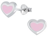 Joy|S - Zilveren hartje oorbellen - 8 mm - zacht roze