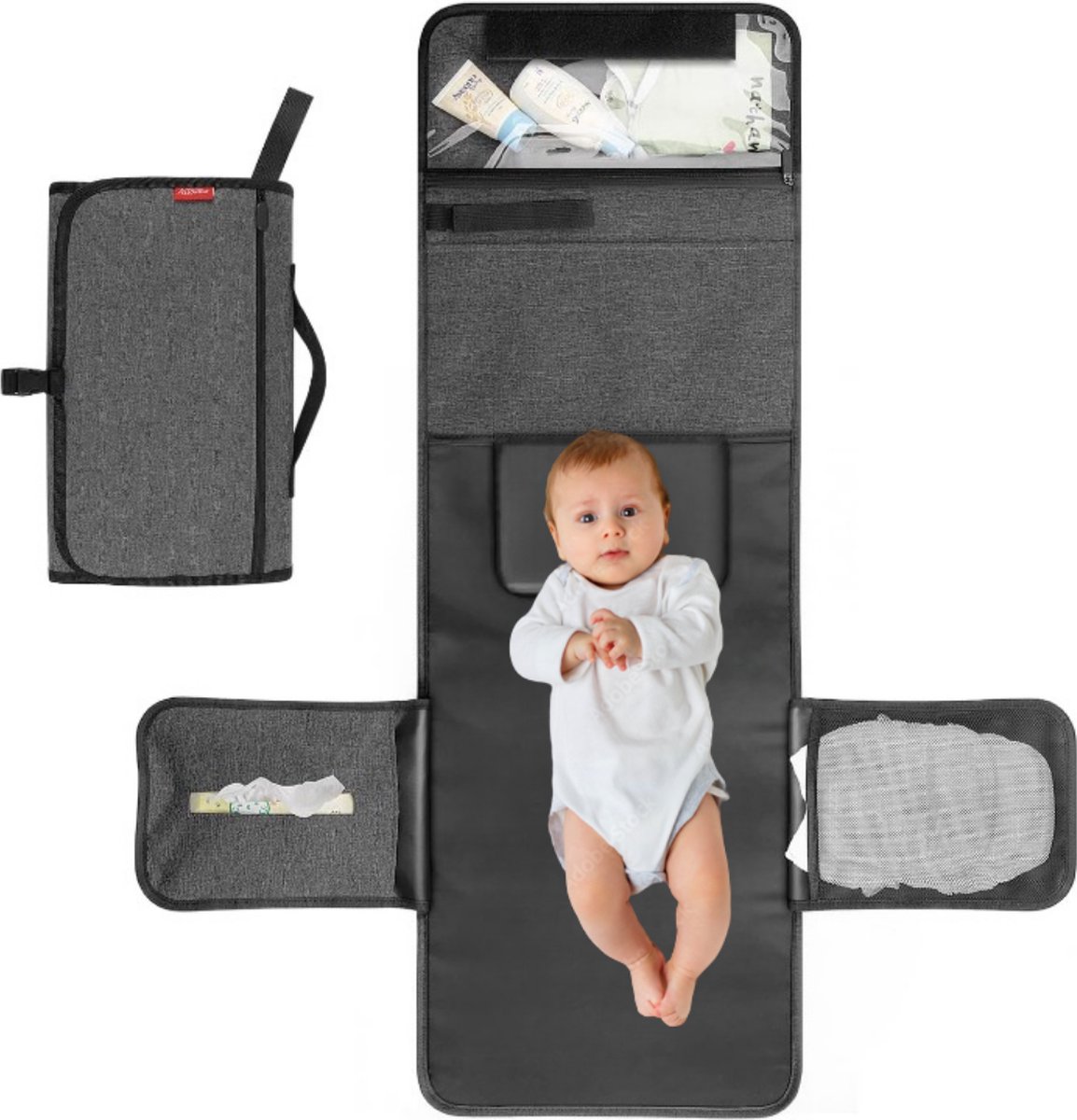 Image of Aankleedkussen voor baby's, draagbare luiermat, opvouwbare reisaankleedmatten met opbergvakken voor peuters, zuigelingen en pasgeborenen, thuis of buiten