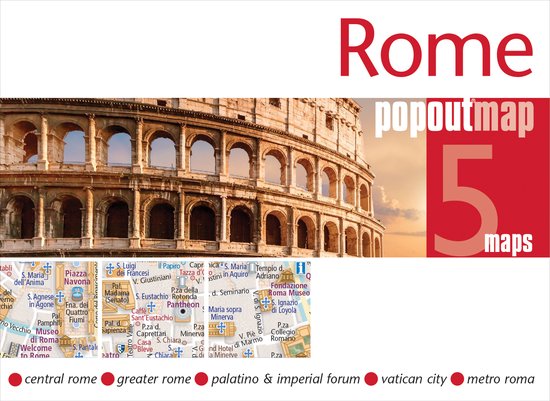 PopOut kaarten, Rome met het Colosseum op de voorgrond. Kaarten van het centrum, Vaticaanstad en metro.