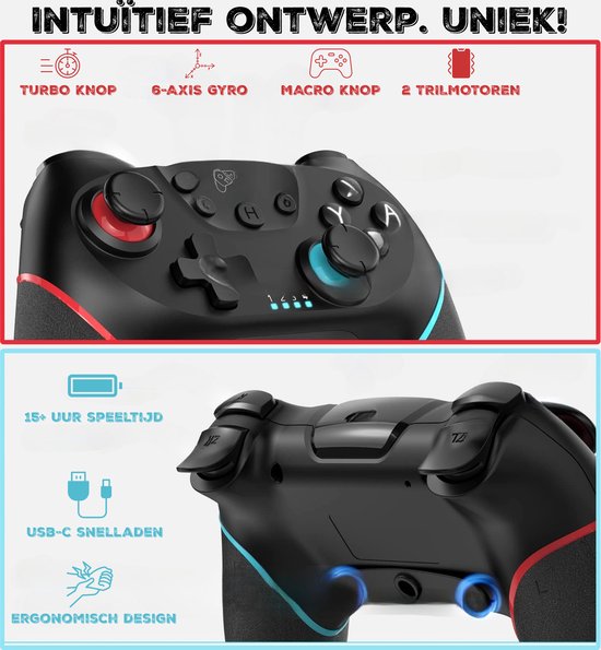Controller Draadloos - Geschikt voor Nintendo Switch Draadloze Controllers - Pro Versie - Joystick met Turbo + Macro Knop - Phreeze