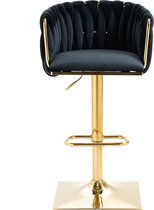 Merax Set de 2 Tabourets de bar Vintage – Tabouret de bar de Luxe – Chaise de bar avec repose-pieds et dossier – Zwart et Goud