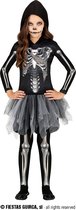 Guirca - Spook & Skelet Kostuum - Dansen In Den Eeuwigheid Mager Skelet - Meisje - Zwart, Grijs - 5 - 6 jaar - Halloween - Verkleedkleding