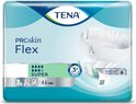 Verpakking TENA ProSkin Flex Super incontinentiemateriaal met blauwgroene golvende opdruk.